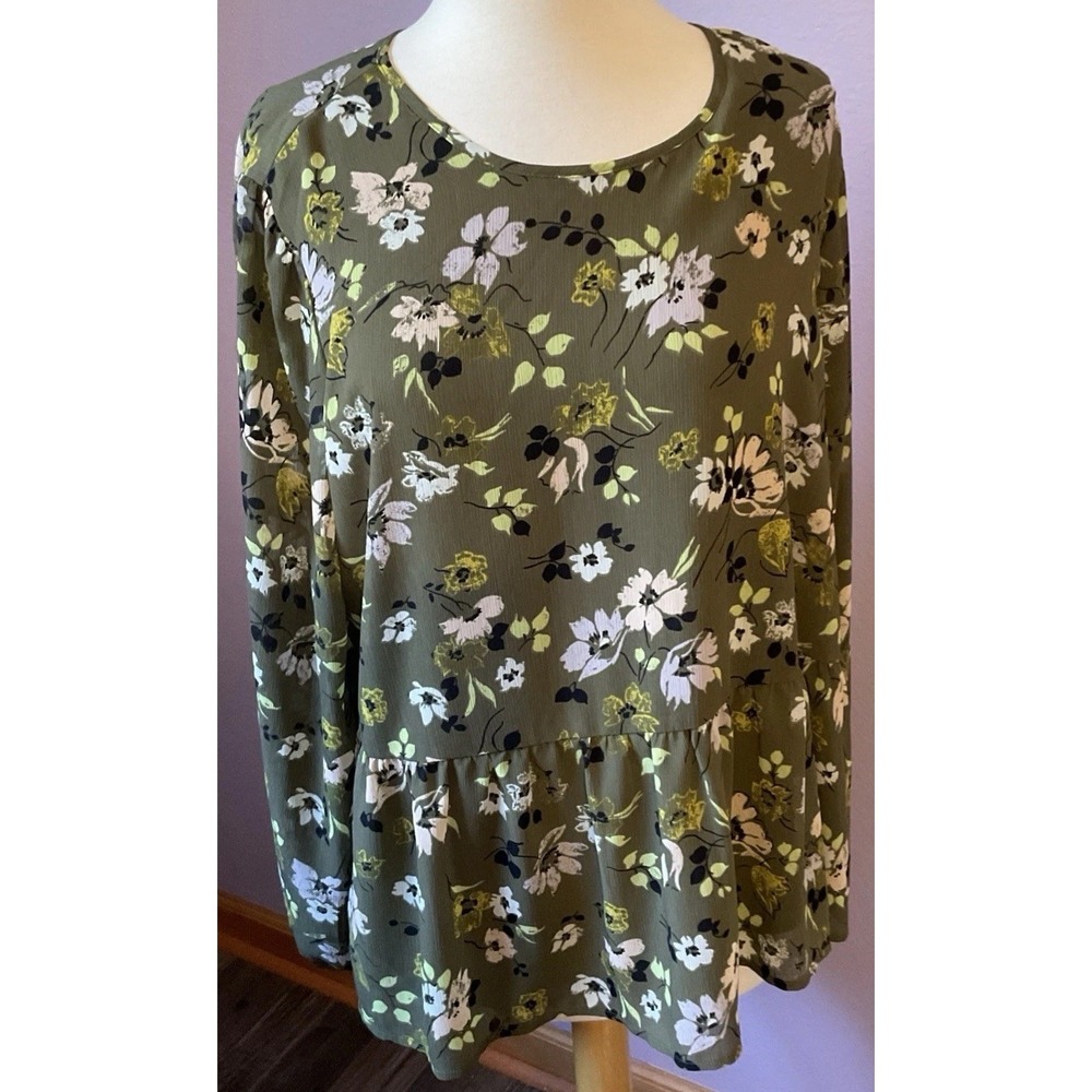 Madewell Peplum Green Floral Long Sleeve Blouse Top Size‎ Medium